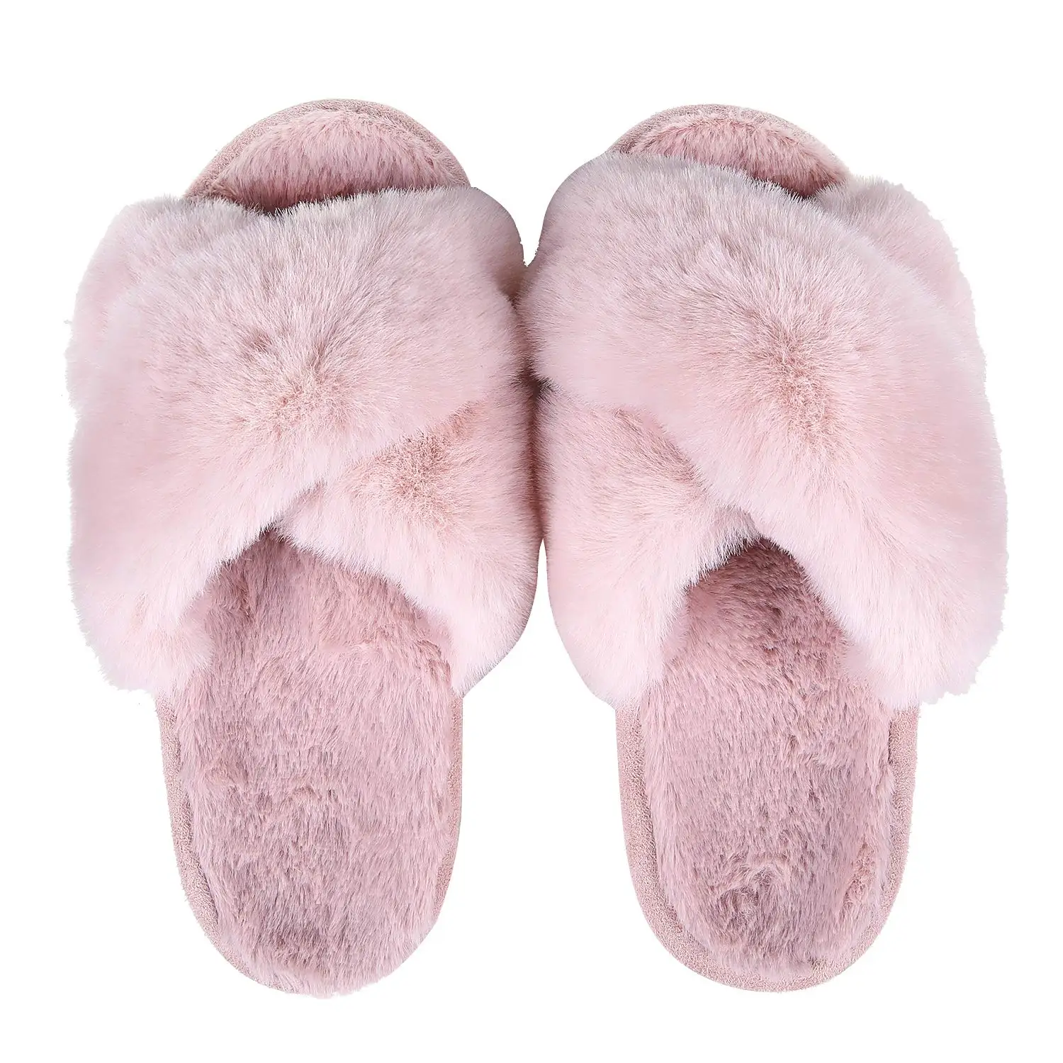 Litfun Fashion indoor Women Furry Slippers Summer Cross Fluffy Fur Home Slides Thick Sole Indoor Floor Shoes Ladies Flip Flops