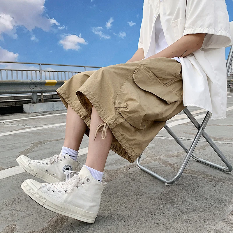 

Summer Cotton Shorts Men Fashion Retro Pocket Shorts Men Streetwear Loose Hip Hop Wide Leg Shorts Mens Cargo Pants M-2XL