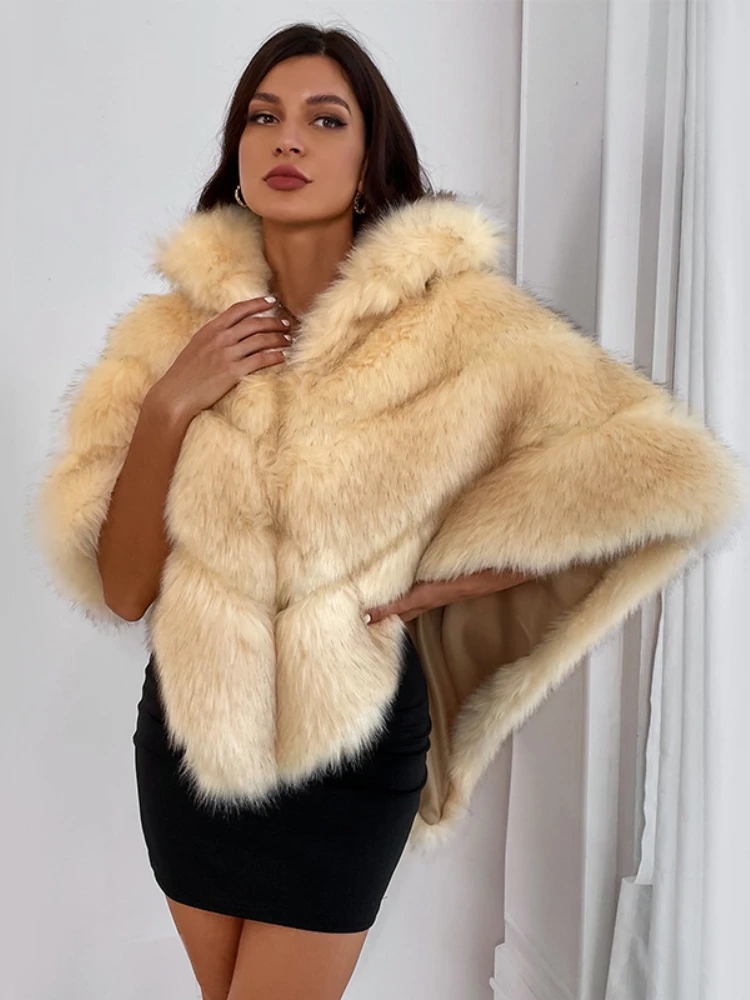 Fashion Turn Down Collar Luxury Faux Fur Coats Women 2022 Vintage Faux Fur Shawl Winter Ladies Office Warm Thick Outwear