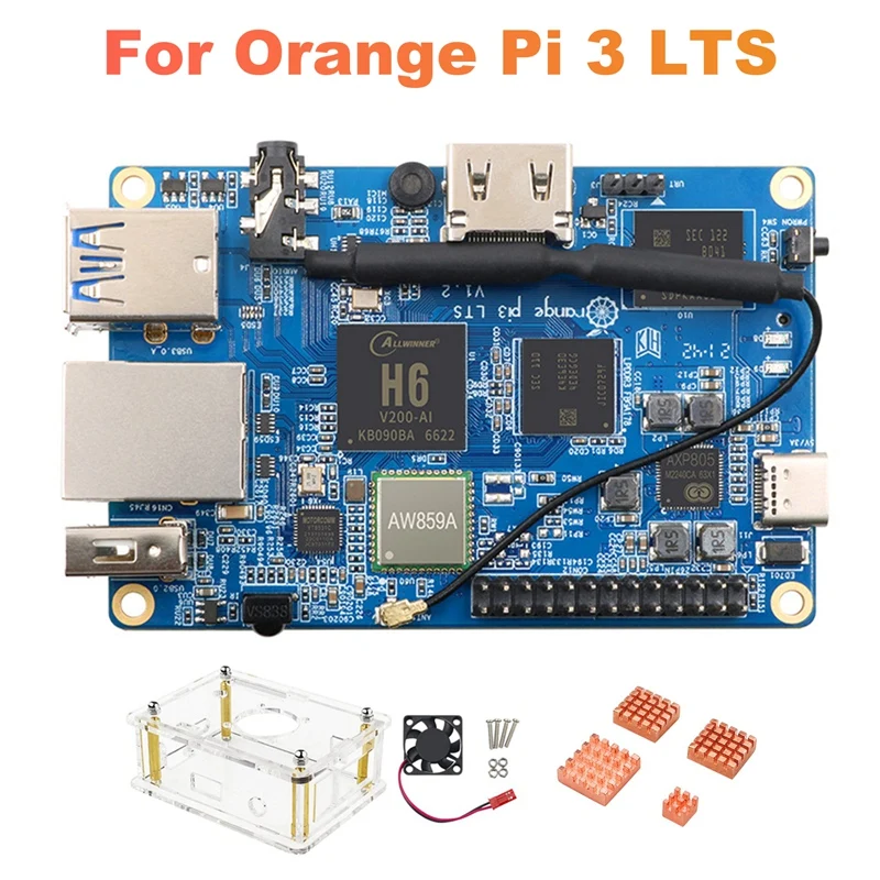 For Orange Pi 3 LTS Development Board+Case+Fan+Heat Sink H6 2G+8G EMMC Open Source For Android 9.0 Ubuntu Debian OS