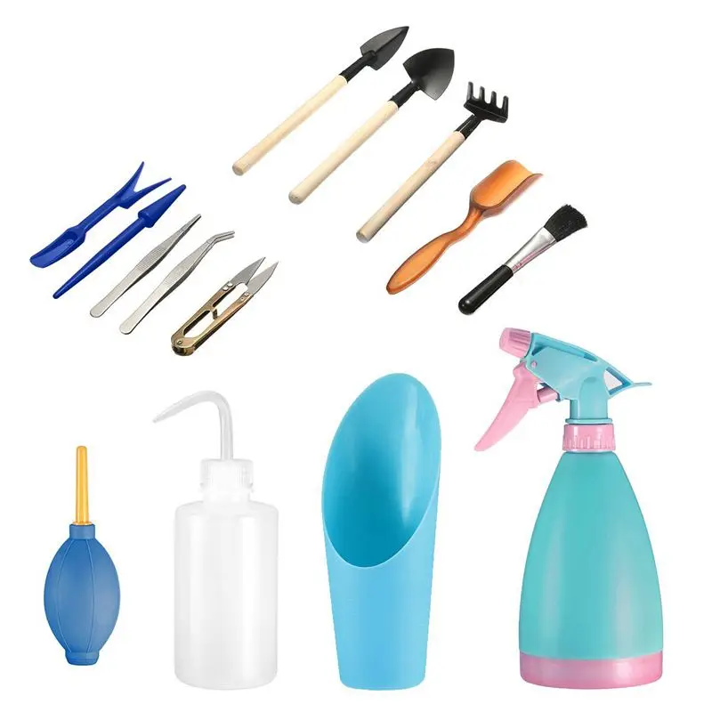 

14 Pieces Mini Gardening Hand Tools Set Succulent Plants Kettle Transplant Miniature Immortal Garden Planting Hand Tools Set