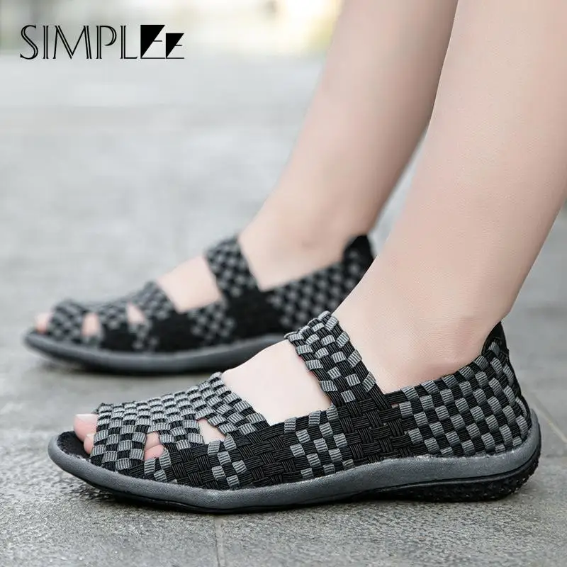 

Женские босоножки, разноцветные Плетеные туфли на плоской подошве, летняя модная повседневная обувь без шнуровки, женские лоферы, сандалии с открытым носком