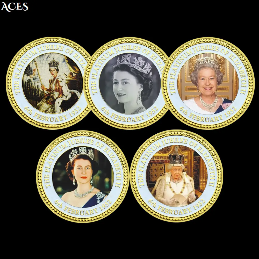 

5pcs Queen of England GOLD Coin Elegant Elizabeth II Commemorative Coin In Capsule Forever Queen Great People Coin Souvenir