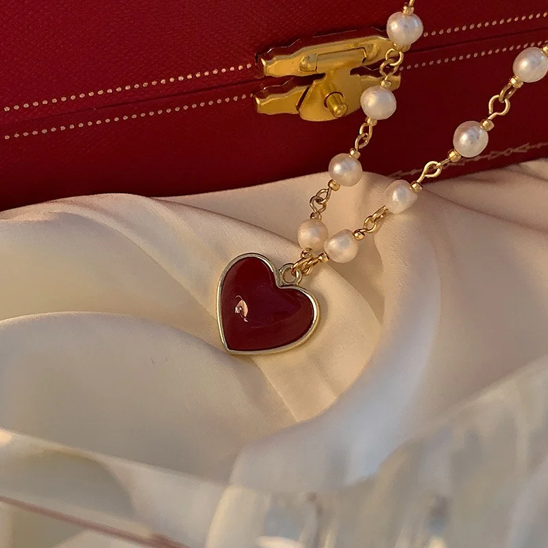 

Elegant necklace lady declaration of love necklace pearl red Love Pendant lady jewelry birthday girlfriend gift