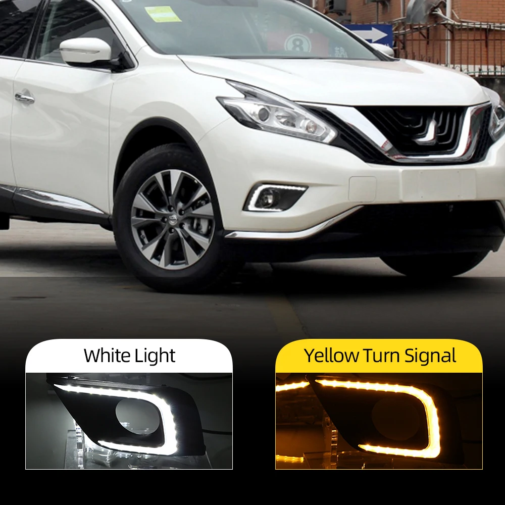 

2PCS DRL Daytime Running Lights fog lamp cover Daylight with yellow turn signal For Nissan Murano 2015 2016 2017 2018