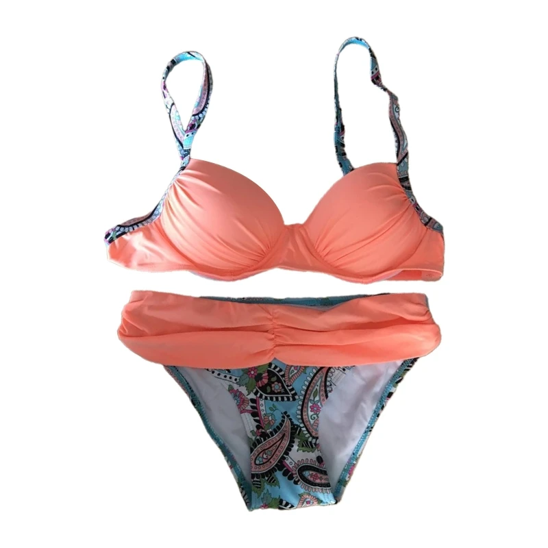 

Women Color Matching Bikini Sexy Slim Swimwear Chest Gathered Backless Bathing Suit Low Waist Spaghetti Strap Swimsuit