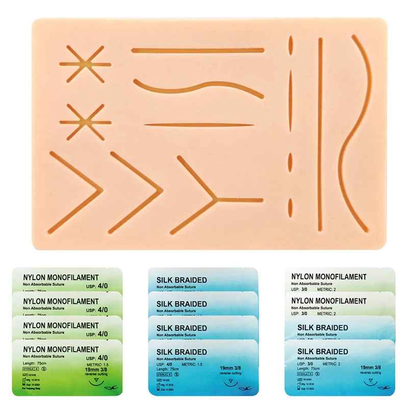 

Suture Refill Kit, With Pre-Cut Wounds & Various Suture Threads And Needles, Starter Practice Suture Training Kit