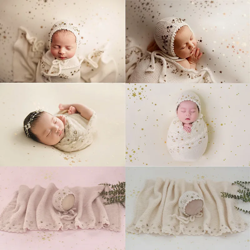 Newborn Photography Clothing Knit Stars Hat+Wrap 2Pcs/Set Infant Shoot Clothes Studio Baby Fotografia Prop Accessories
