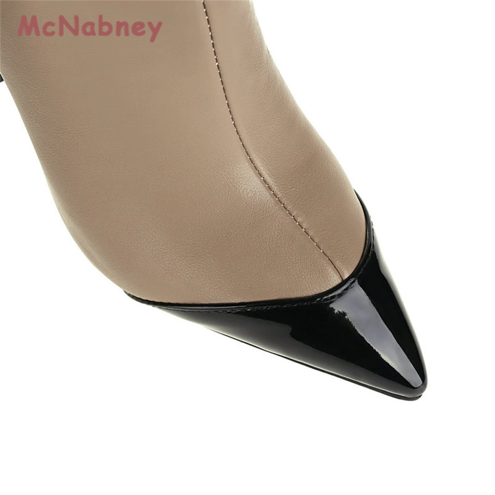 Women's Knee High Boots Winter Fashion Leopard Chunky Heels Pointed-Toe High Boots Female Luxury Mixed Color Slip-On Long Boots