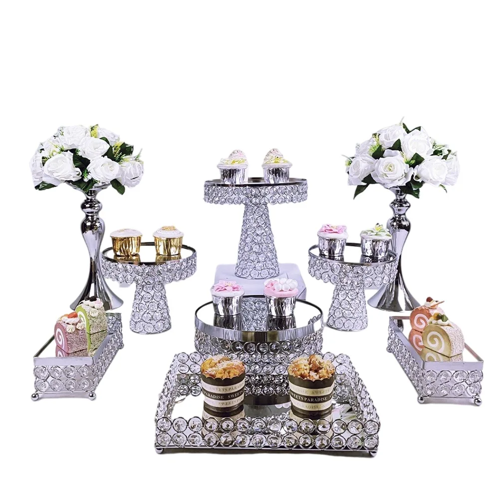 6Pcs-18Pcs/Lot Electroplate Metal Crystal Cake Stand Set Display Wedding Birthday Party Dessert Cupcake Plate Rack images - 6