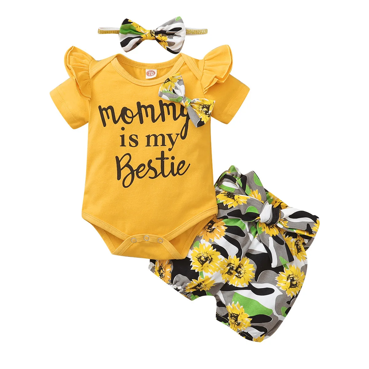 

Set of Clothes for Girls 0 to 18 Month Letter Printed Rompers Floral Shorts Headbands 3PCS Infant Outfits Kids Bebes Tracksuits