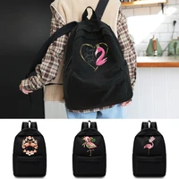 casual travel backpack student school bag large capacity laptop bag canvas flamingo print zipper unisex organizer shoulder bag