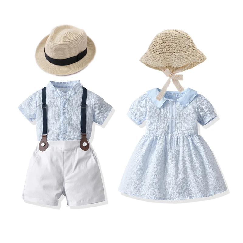 Kids Clothes for Boys and Girls Matching Outfit Plaid Shirt Tops + Suspender Pants Baby Clothes for Boys Wedding Birthday Party