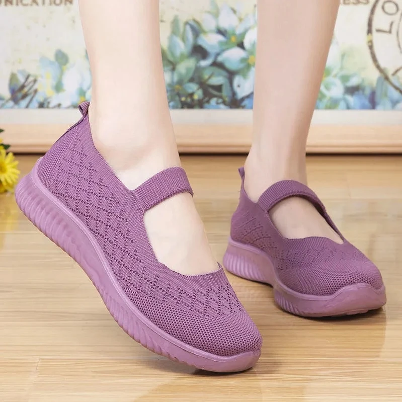 

Mom Mesh Sport Sneakers Women Breathable Knit Wedge Flats Female Casual Cozy Mary Jane Shoes 2022 Ladies Loafers