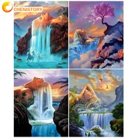 chenistory painting by numbers waterfall landscape girl handmade on canvas picture by numbers landscape home decor 60x75cm frame