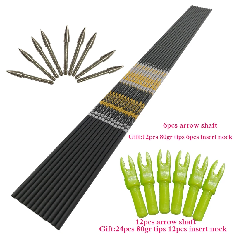 

V1 Arrows Archery Carbon Arrow Shaft Spine 350 -800 30.5Inch ID4.2mm 80gr Arrow Point Recurve Bow Compound Bow Hunting