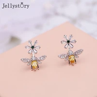 jellystory simple yellow zircon earrings for women 925 sterling silver bee shape wedding anniversary fine earrings jewelry gifts