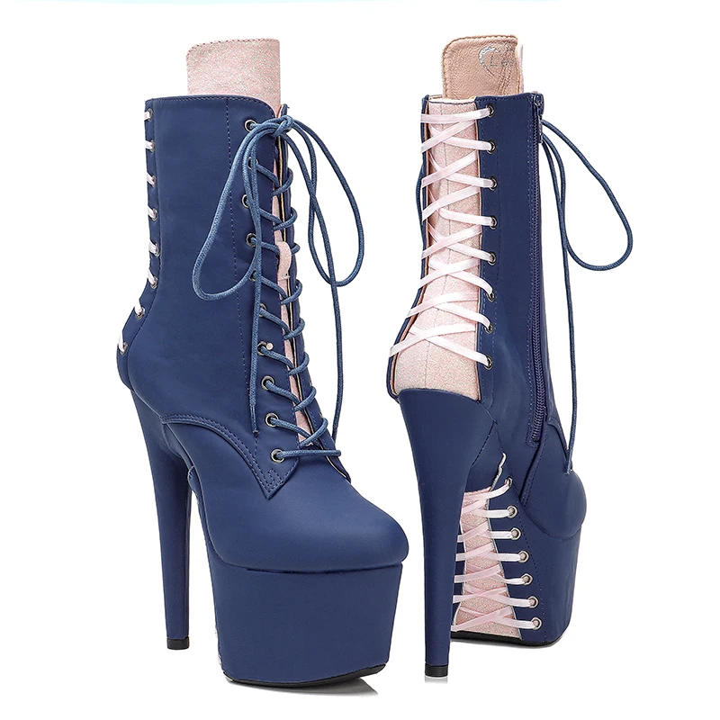 Leecabe  17CM/7Inch Matte PU Women's Glitter  Platform   party High Heels Shoes Pole Dance boots
