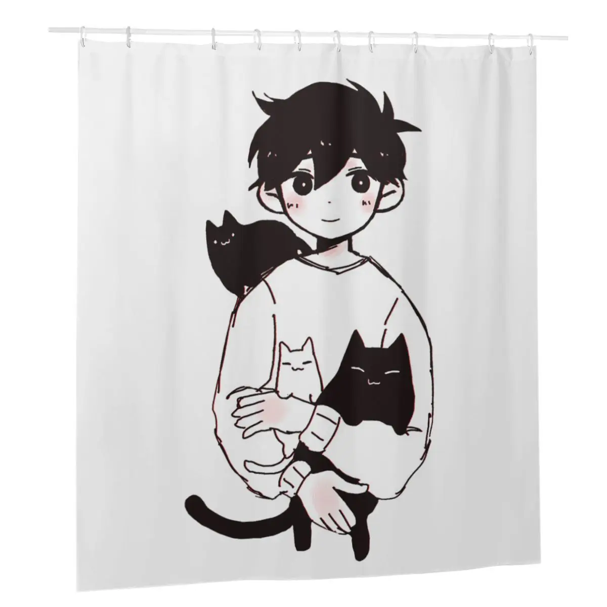 

Omori Sunny And Mewo Cat Shower Curtains Polyester Bath Curtains Cartoon Anime Game Anti-peeping Curtain for Bathroom