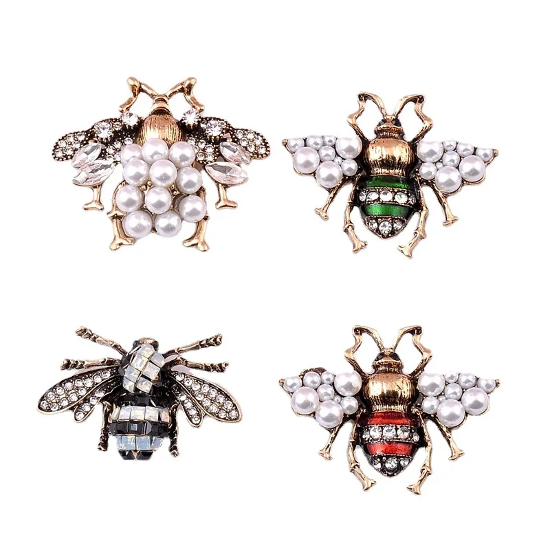 

Retro Cute Bee Magnet Brooch Pins Fashion Rhinestone Crystal Pearl Brooches Scarf Shirt Corsage Luxulry Jewelry Gifts for Women