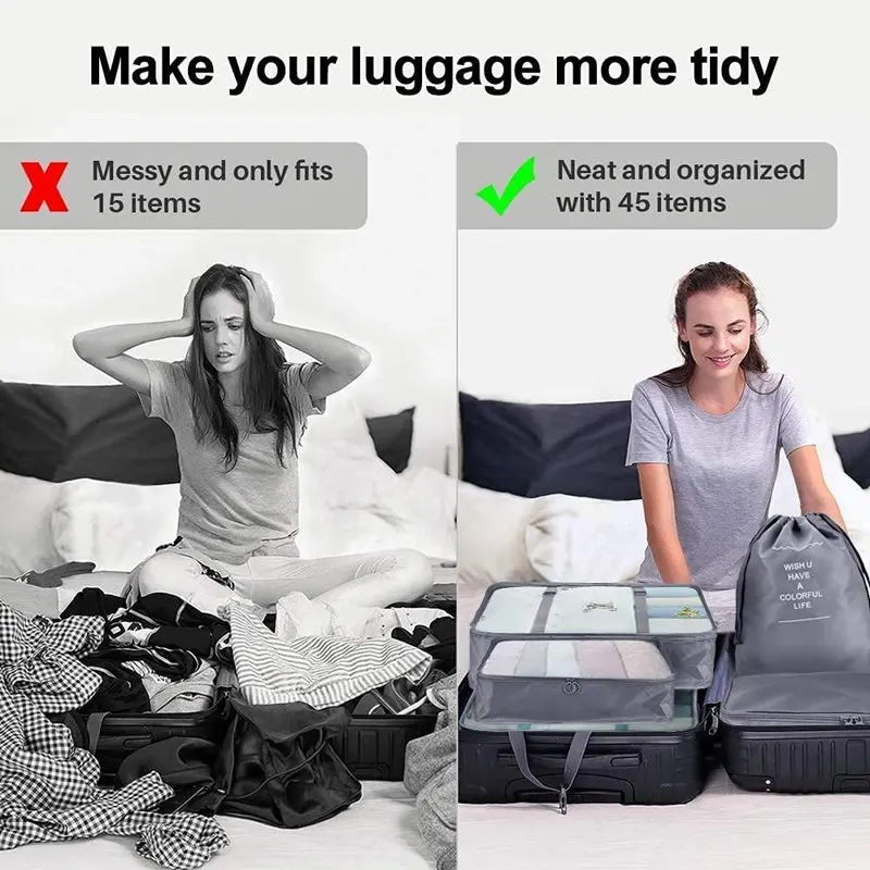 Packing Cubes, 8pcs Compression Packing Cubes as Suitcase Organizer Bags set of Travel Essentials (gray)