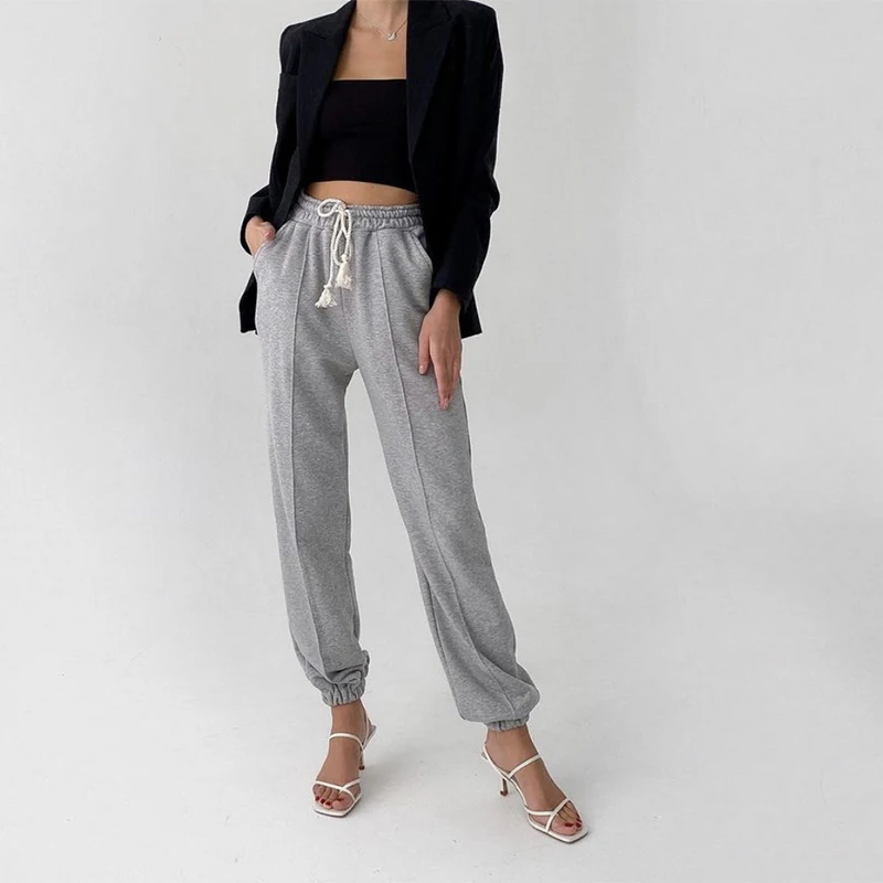 

ZELI 2022 Summer Breathable Pants Women Cotton Loose Khaki Sweatpants Solid Female Casual High Waist Soft Pencial Trousers