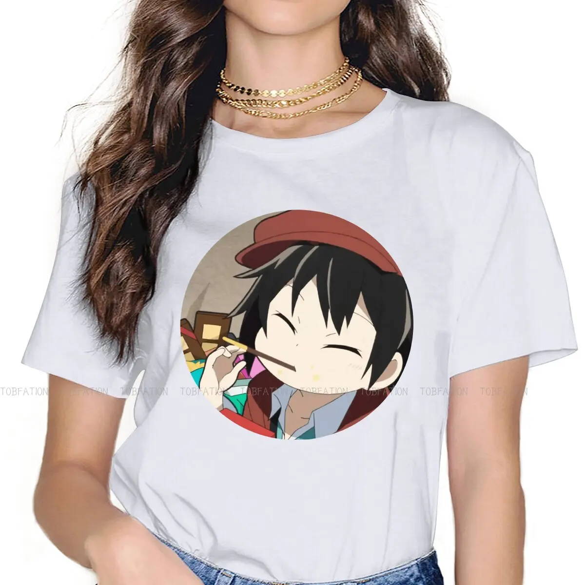 

Ranpo Eating Candy Women Clothing Bungou Stray Dogs Wan Anime Female Tshirts Vintage Gothic Tops Tee Kawaii Girls Streetwear