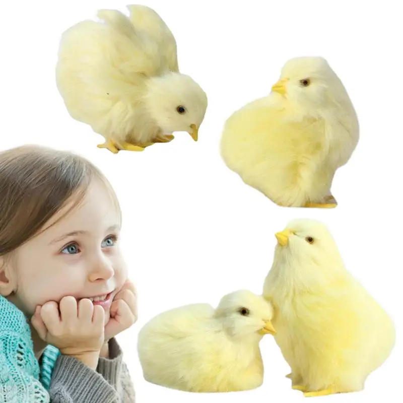 

Реалистичные пушистые цыплята, 4 шт., Реалистичная имитация цыплят, украшения, пушистые животные, кукла, игрушка, познавательная фигурка цыпленка