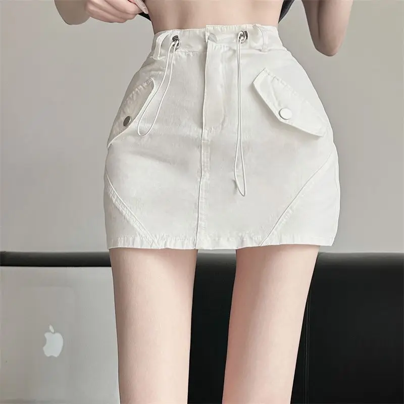 

2023 Y2k White Sexy Cargo Skirt Women Streetwear High Waist Fashion A Line Skirts Summer Korean All Match Female Slim Skirts New