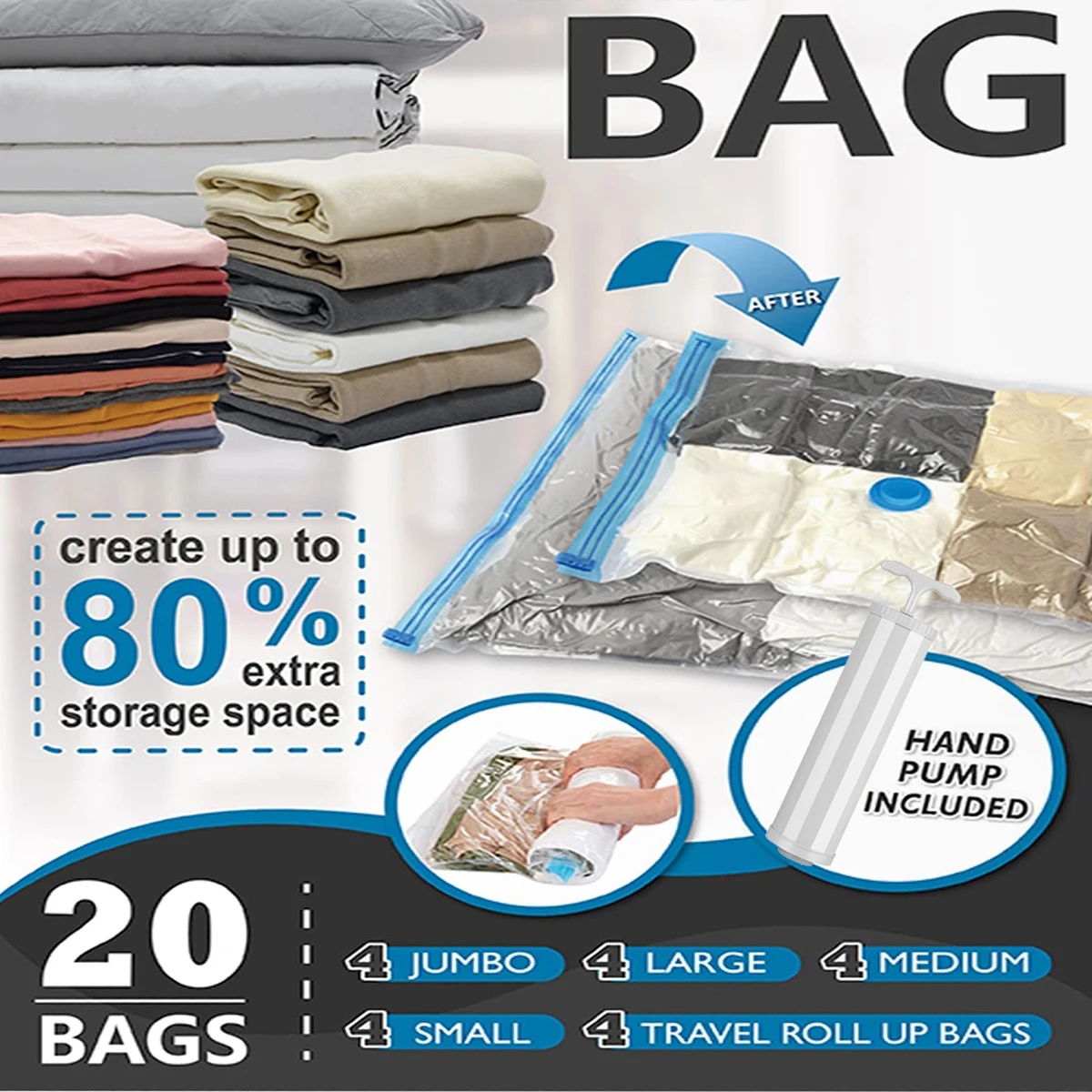 Вакуумные Герметичные Пакеты Для Хранения Компактное Компрессионное Устройство