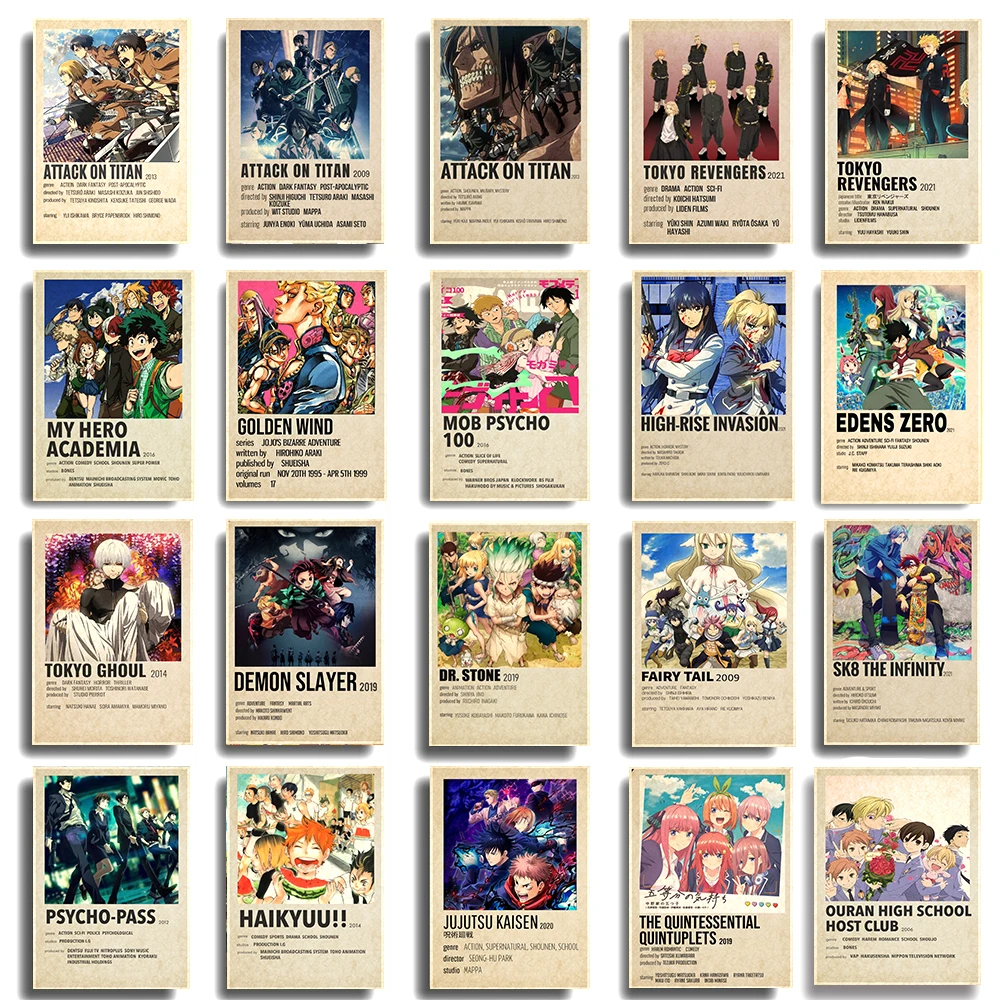 32 стиля на выбор, Классическая аниме фигурка в стиле 80-х, винтажное искусство на стену, домашний декор, кавайный декор для комнаты, художественный холщовый постер