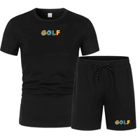zomer golf logo kleur afdrukken mannen sportkleding tweedelige pak fitness uniform korte mouwen blauw t shirt shorts