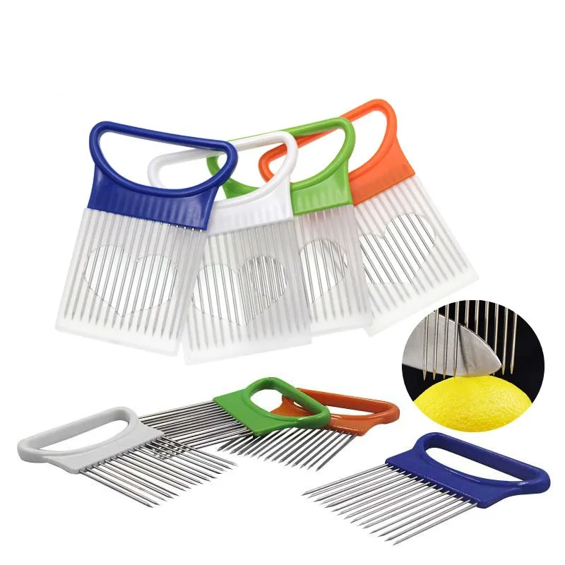 

Stainless Steel Onion Needle Fork Fruit Slicer Potato Tomato Cutter Cutting Holder Safe Fork Vegetable Tools Kitchen Accessories