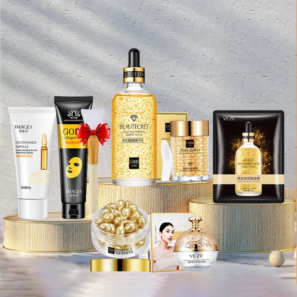 Set Niacinamide Cleanser 24k Gold Serum Hyaluronic Acid Mask Fade Dark Eye Circles Eye Cream Korean Skin Care Products