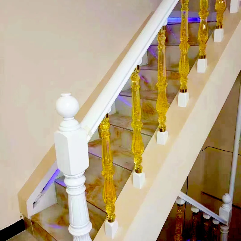 

New Villa Bar Guardrail Luxury Family Balcony Stair Column Citrine Acrylic Handrail Railing