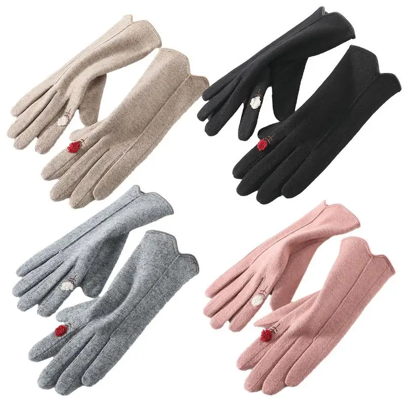 

New Women Winter Keep Warm Cashmere Elasticity Soft Full Fingers Mittens Gloves Thermal Winter Warm Gloves With Flower