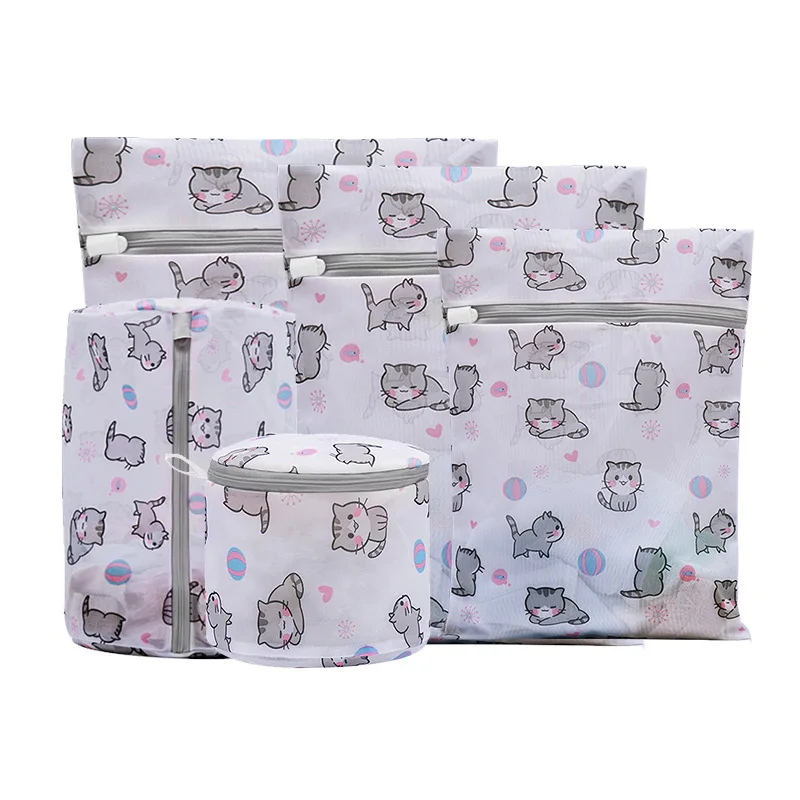 

Cartoon Cat Laundry Bag for Washing Machines Polyester Fine Mesh Wash Bag Bra Bags