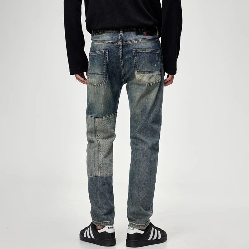 Осенне-зимние модные брендовые джинсы с иглами мужские заплатки облегающие