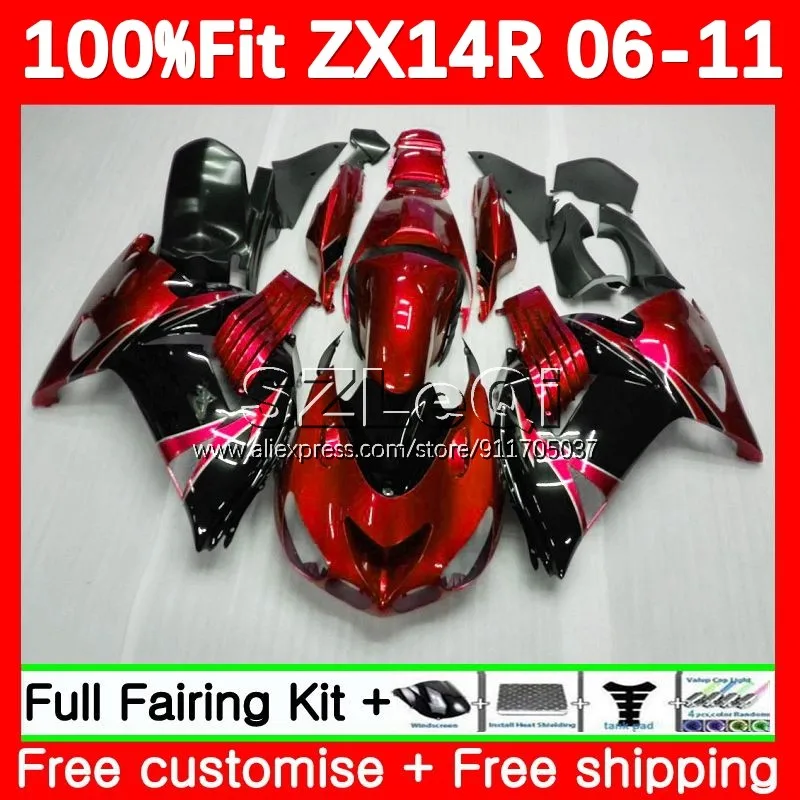 

Жемчужно-красный OEM для KAWASAKI NINJA ZX 14R ZZR1400 ZX-14R ZX14R 06 07 08 09 10 11 2006 2007 2008 2009 2010 2011 обтекатель 117LQ.11