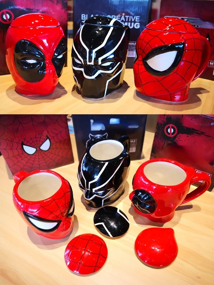 

3D Cartoon Mug With Lid And Spoon Drinks Cup Coffee Milk Oatmeal Cups Breakfast Tableware Boy Personality Ceramic Mug