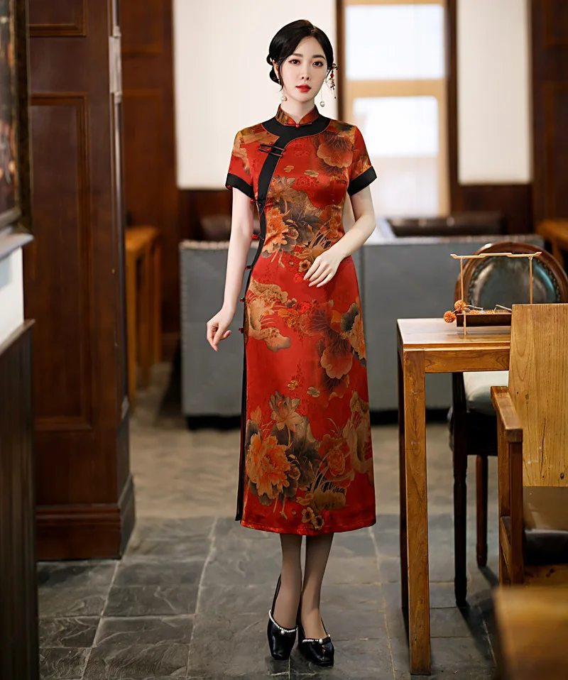 

Женское длинное платье-Ципао, зеленое элегантное китайское традиционное платье в стиле ретро, с принтом, размеры до 4XL, весна