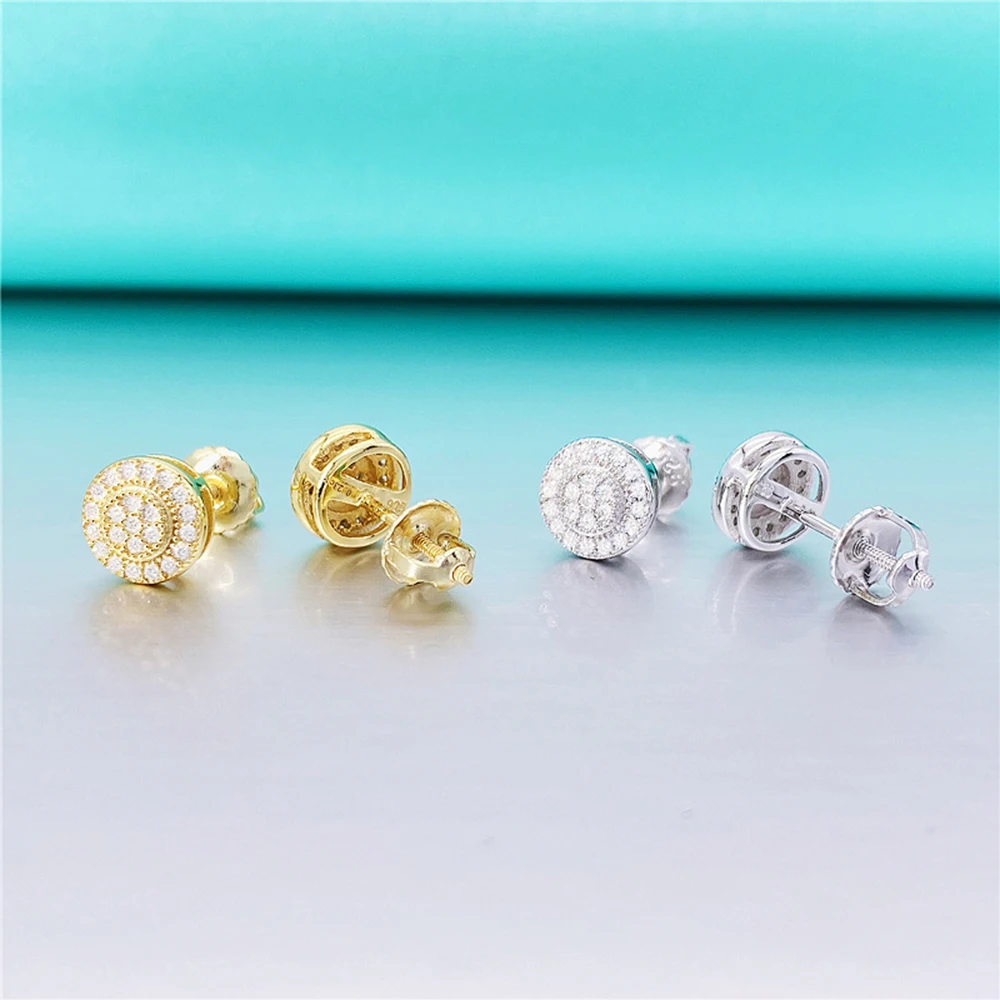 Round Moissanite Diamond Earrings For Women S925 Silver Ear Studs Men High-End Jewelry Pass Tester Free Shipping