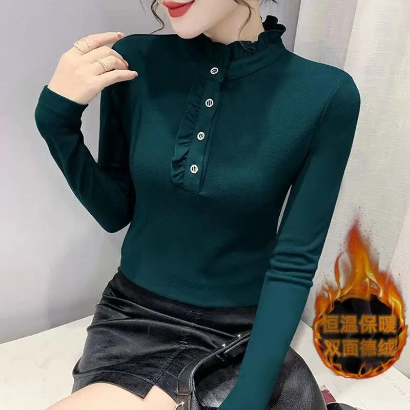

Women's Spring Autumn Long Sleeved Half High Neck Solid Underlay T-shirts Casual Fashion Slim Y2K Versatile Commuter Lady Tops