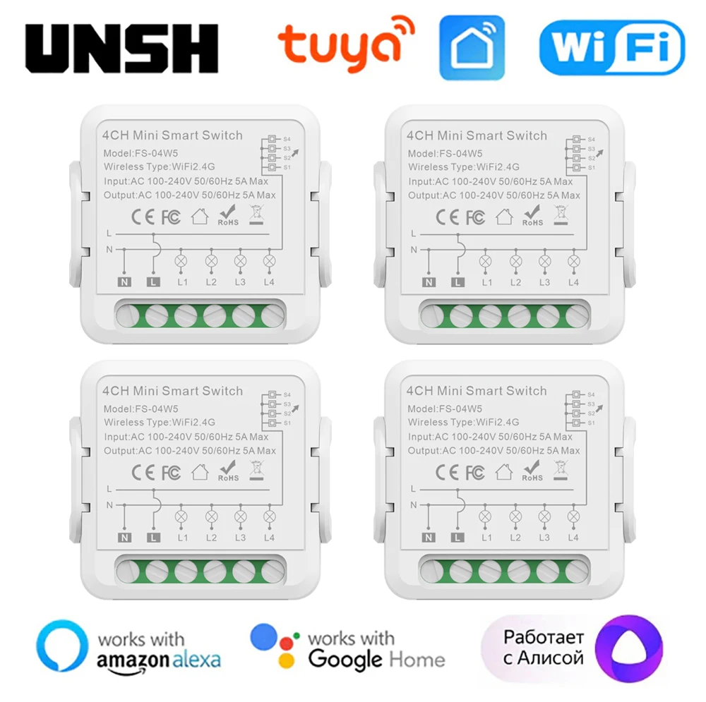 1/2/3/4 Gang Tuya Smart WiFi Light Switch 2-way Control Mini Smart Circuit Breaker Smart Life Control Support Alexa Google Home