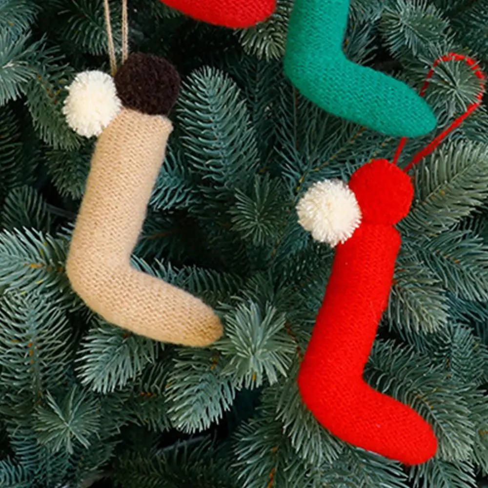 Вязаные рождественские носки подвески мультяшные ручной работы из трости