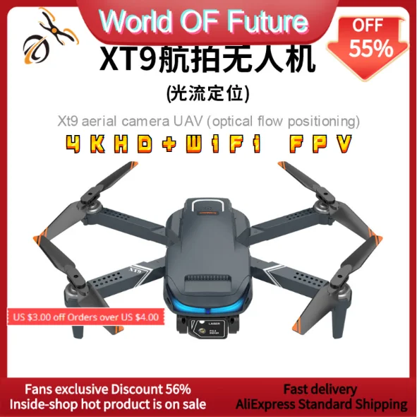 

LS-XT9 4K HD Double Camera Mini Drone Wide Angle WiFI Aerial Photography 4 Channels Foldable Quadcopter Optical Flow RC Airplane