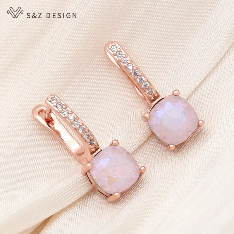 

S&Z DESIGN New Fashion 585 Rose Gold Color Square Crystal Drop Earrings For Women Wedding Jewelry Gift Zirconia Eardrop