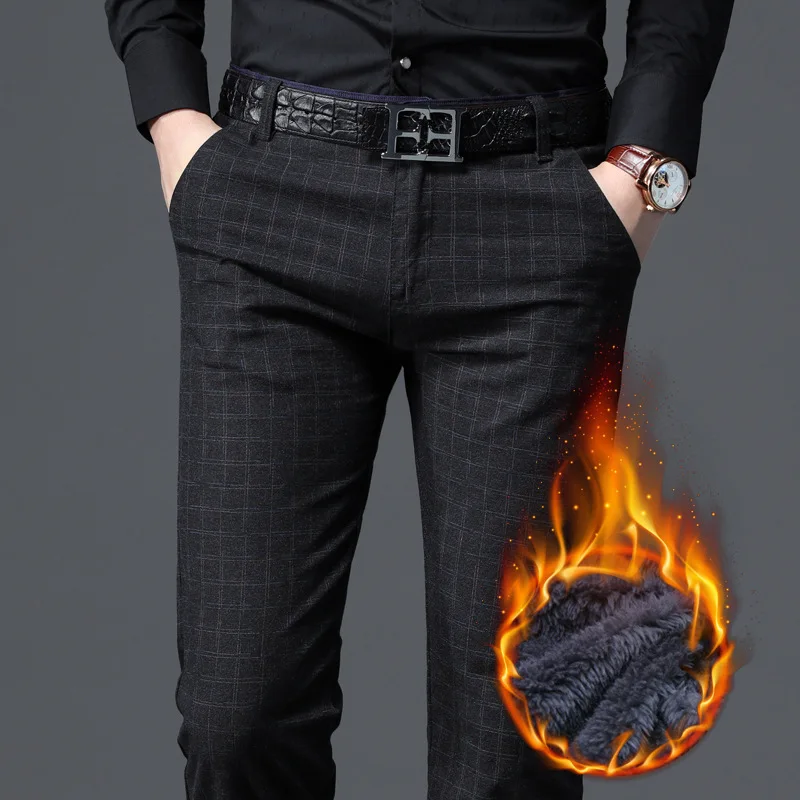 Мужские Теплые повседневные брюки темно-синие облегающие из флиса на зиму 2022 |