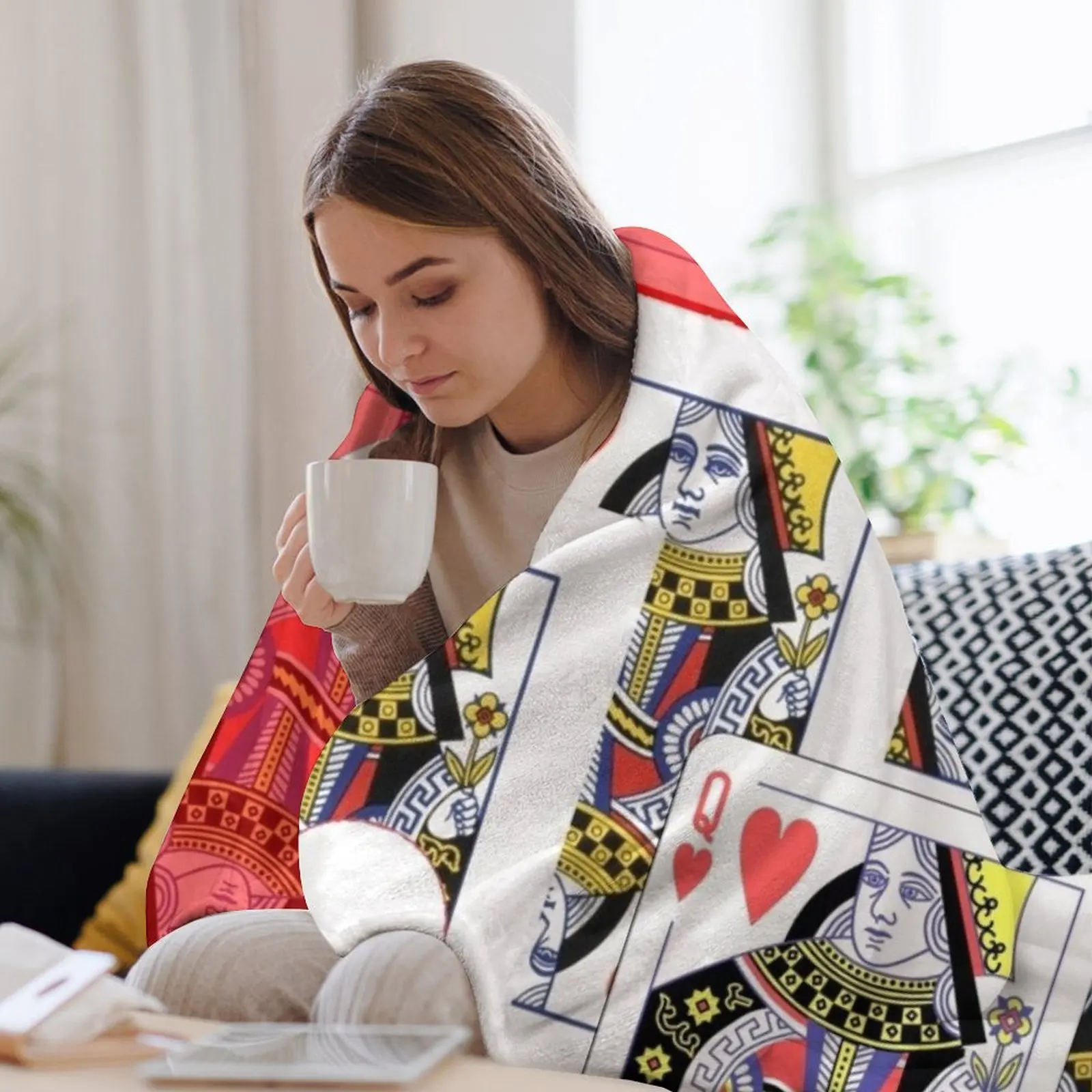 RED-WHITECASINO QUEEN HEART PLAYING CARDS Плед Волосы Летнее постельное белье Одиночные теплые