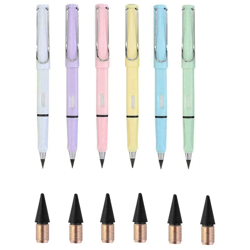 

6Pcs Inkless Pencils Eternal, Everlasting Pencil Replaceable Head, Infinite Penci, With Replaceable Graphite Nib Pencil